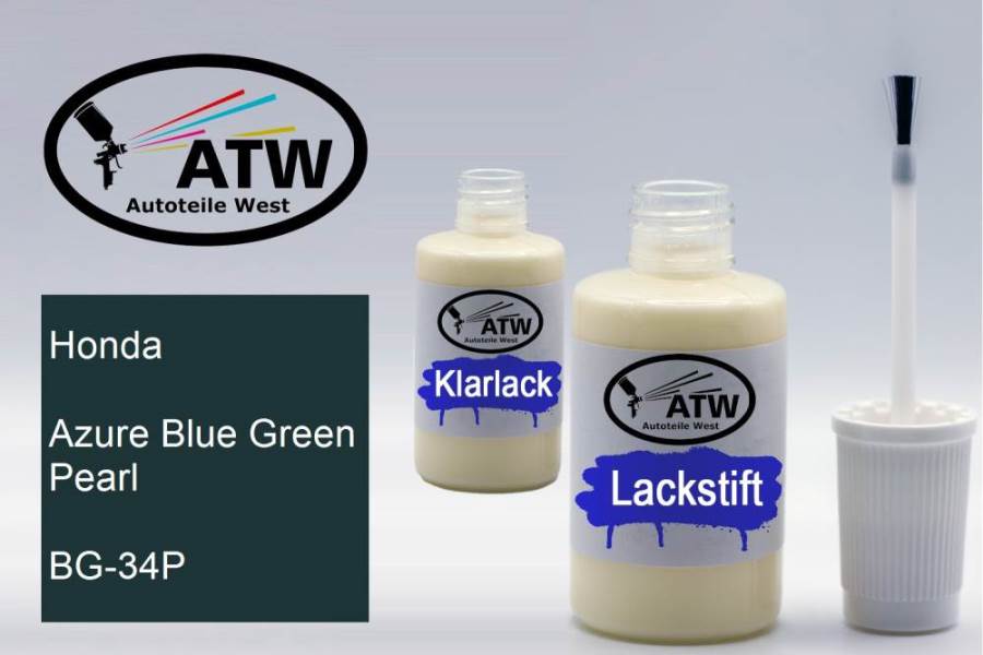 Honda, Azure Blue Green Pearl, BG-34P: 20ml Lackstift + 20ml Klarlack - Set, von ATW Autoteile West.